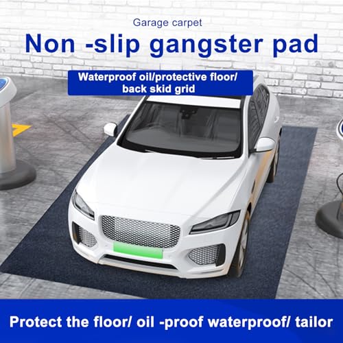 Heavy Duty Garage Floor Mat 17' x 7'5" Absorbent Oil Spill Mat for for Under Cars & Motorcycles, Waterproof Non-Slip Backing, Dark Grey Garage Parking Mat,Protects Surfaces 1 Set Square