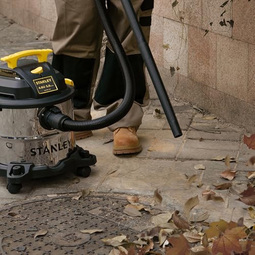 STANLEY Wet/Dry Vacuum SL18115, Stainless Steel Tank, 5 Gallon 4HP Shop Vacuum, Portable Style Ideal for Home/Shop/Jobsite Dust Collection Job with Vacuum Attachments, Silver+Yellow - size: 5 Gallon, 4.0 HP, 50" Sealed Pressure
