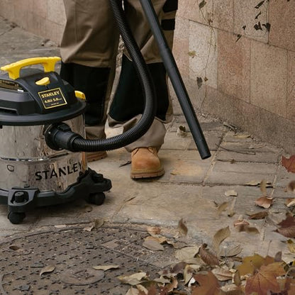 STANLEY Wet/Dry Vacuum SL18115, Stainless Steel Tank, 5 Gallon 4HP Shop Vacuum, Portable Style Ideal for Home/Shop/Jobsite Dust Collection Job with Vacuum Attachments, Silver+Yellow - size: 5 Gallon, 4.0 HP, 50" Sealed Pressure