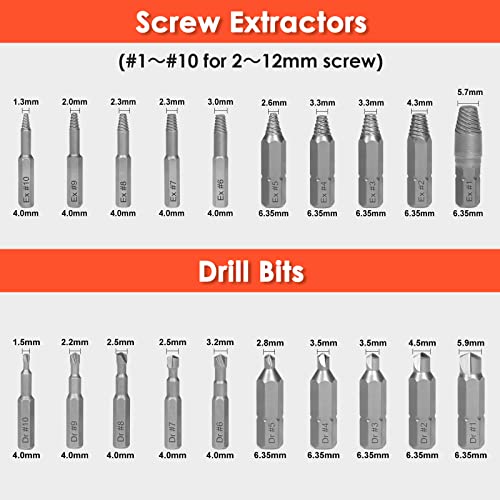 39-Piece Damaged Screw Extractor Set with 3/8" Drive Bolt Extractor Kit | for Damaged, Rusted, Rounded-Off, Stripped Fasteners, 2-21mm, Cr-Mo Steel & HSS 6542, Reverse Spiral Flute, Storage Case