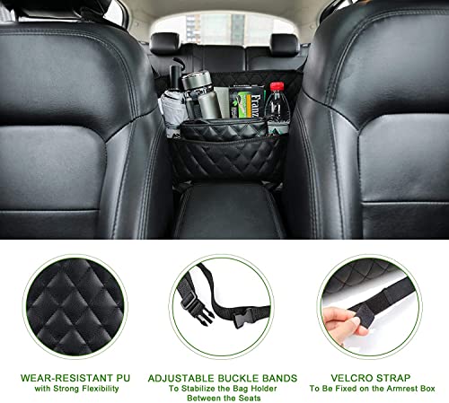 Car Purse Holder - Durable Leather Seat Back Organizer with Handbag Holder, Front Seat Storage Barrier, Backseat Pet & Kids Driver Storage Netting Pouch - color: Upgraded Black