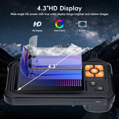 SKYBASIC Industrial Endoscope Borescope Camera with Light, 4.3'' HD Digital Handheld Waterproof Sewer Tools Snake Inspection Camera with 8 LED Lights 65.6FT Semi-Rigid Cable, Cool Gift Gadgets for Men - size: 65.6FT