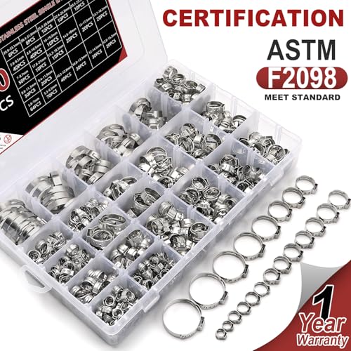 610PCS 23 Sizes Single Ear Hose Clamps, 5.3-33.1mm 304 Stainless Steel Ear Clamps, Stepless Adjustable Cinch Clamps for Automotive, Home Appliance Line and Plumbing - size: 5.3-33.1 mm, style: 610PCS 23SIZE