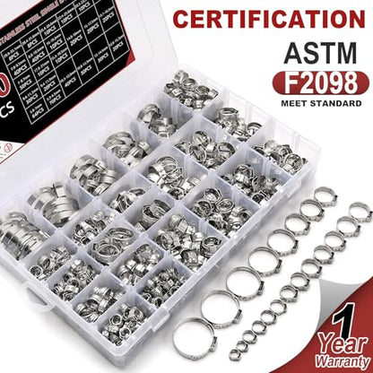 610PCS 23 Sizes Single Ear Hose Clamps, 5.3-33.1mm 304 Stainless Steel Ear Clamps, Stepless Adjustable Cinch Clamps for Automotive, Home Appliance Line and Plumbing - size: 5.3-33.1 mm, style: 610PCS 23SIZE
