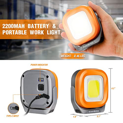 EverBrite Rechargeable Portable Magnetic Led Work Light, 1000 Lumen Super Bright Cordless Light for Car, Camping, Outdoors, Emergency & Job Site Lighting, 4 Modes, Orange Gray