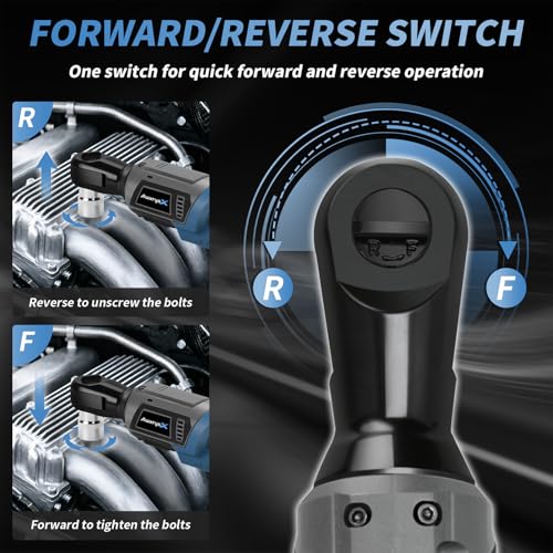 AwxryoX 3/8" Cordless Ratchet Wrench, 120N.m (89 FT-LBS) 21V Brushless Power Ratchet Driver, Electric Ratchet Tool, 2×2.0Ah Batteries, 300RPM Variable Speed, 8 Sockets, 1/4" Adapter & 3" Extension Bar