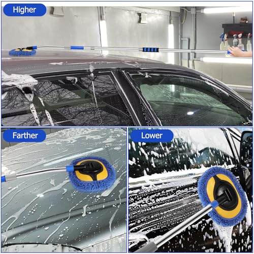 Car Wash Mop Set, Max 66" Car Wash Brush, for RV, SUV, Truck Cleaning Mop | 15° Curved Extension Pole, Includes Replacement Brush Heads, Towels, and Car Wash Gloves—Soft Car Wash Mop Cleaning Tool Set