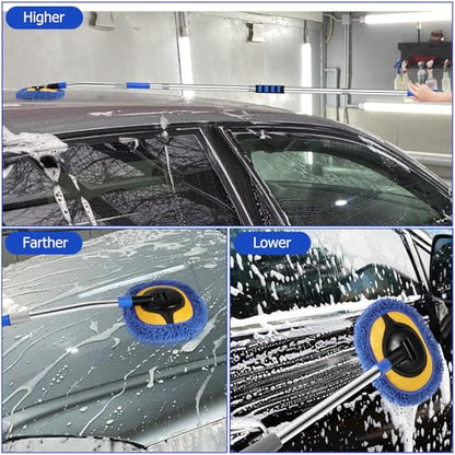 Car Wash Mop Set, Max 66" Car Wash Brush, for RV, SUV, Truck Cleaning Mop | 15° Curved Extension Pole, Includes Replacement Brush Heads, Towels, and Car Wash Gloves—Soft Car Wash Mop Cleaning Tool Set