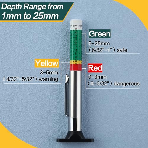 SPEEDWOX Brake Lining Thickness Gauge 8PCS SAE & Metric Automotive Brake Pad Measure Ruler Tire Tread Depth Gauge Tool Brake Lining Gauge Set Color Coded - 2mm to 12mm for Motorcycle Car Truck and Bus