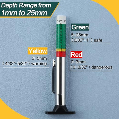 SPEEDWOX Brake Lining Thickness Gauge 8PCS SAE & Metric Automotive Brake Pad Measure Ruler Tire Tread Depth Gauge Tool Brake Lining Gauge Set Color Coded - 2mm to 12mm for Motorcycle Car Truck and Bus