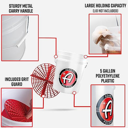 Adam's Polishes Wash Bucket (5 Gallon Bucket + Grit Guard) - Car Detailing Tool for Car Washing & Garage Storage | Stores Car Wash Soap, Foam Cannon, Foam Gun, Microfiber Towels & More - size: 5 Gallon Bucket + Grit Guard