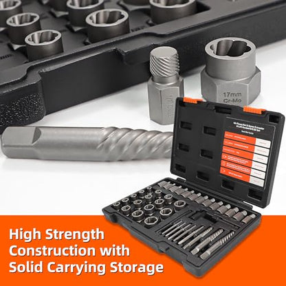 40 Pcs Screw Extractor Set 2-in-1 Hex Head Multi-Spline Lug Nut Remover | 3/8 Inch Drive Easy Out Bolt Extractor Set for Removing Stripped, Rounded, Damaged, Broken Studs Bolts Screws - size: 40pcs