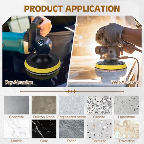 VISCOO 20 Pack 4 Inch Diamond Polishing Pads, Granite Polishing Pads Kit with 5/8''-11 Backer Pad, 50-6000 Grit Wet/Dry Polishing Pads for Marble, Concrete, Quartz, Stone, Tile with Wool Felt Pads