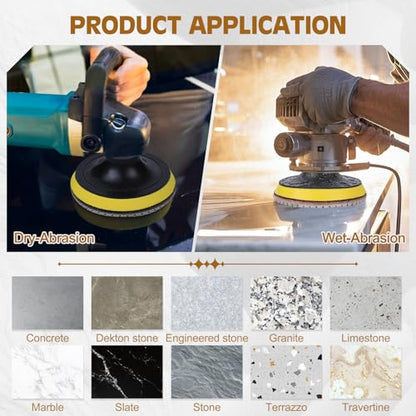 VISCOO 20 Pack 4 Inch Diamond Polishing Pads, Granite Polishing Pads Kit with 5/8''-11 Backer Pad, 50-6000 Grit Wet/Dry Polishing Pads for Marble, Concrete, Quartz, Stone, Tile with Wool Felt Pads