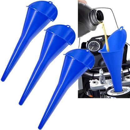3-Pack Long-Neck Oil Funnels, 11" Multi-Purpose Funnels for Automotive & Motorcycle Use – Reusable Funnel for Oil, Gas & Transmission Fluid (Blue) - color: Blue