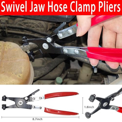 5 Pcs Hose Clamp Pliers Set, Automotive Long Reach Hose Clamp Removal Tool, 27" Flexible Wire Spring, Swivel Jaw Flat Band Plier, Hose Remover, Clic-R Collar Plier for Fuel Oil Water Hose