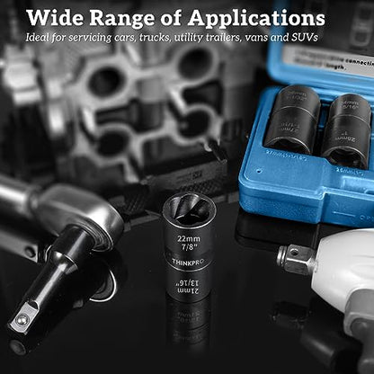 Flip Lug Nut Removal Tool, 5 Piece Wheel Lock Remover Kit | 1/2 Inch Drive Lug Nut Extractor Set, Stripped Lug Nut Remover for Removing Damaged and Stripped Fasteners