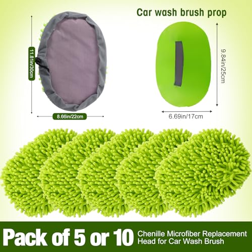 Tallew 5 Pcs Car Wash Mitt Kit, Car Clean Brush Not Included, Microfiber Mitt Clean Detail Cleaning Tools Truck Washing Chenille Scratch Replacement Kit for Auto RV Pickup Bus (Green) - color: Green