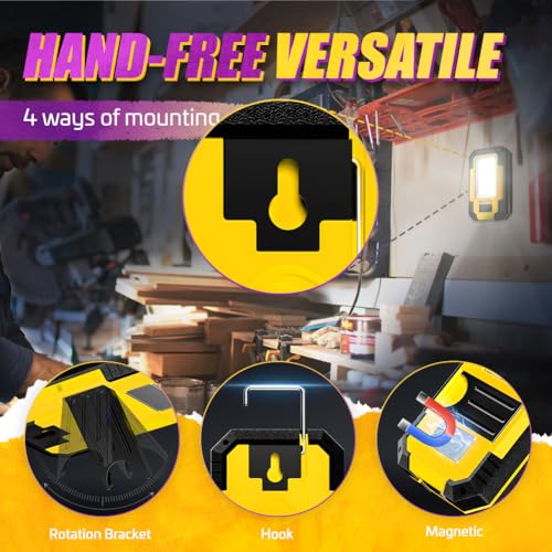 WARSUN 2 PC Portable LED Rechargeable Work Light,Magnetic Base & Hanging Hook, 30W 1200Lumens Super Bright, 5000K, for Car Repairing,Camping,Hiking,Backpacking,Fishing,Hurricane, Yellow - color: Yellow+Yellow