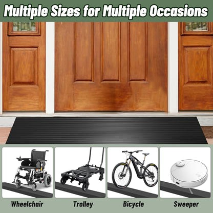 1.2" Rise Threshold Ramps for Doorways, 35.5" Wide Natural Rubber Power Wheelchair Ramp is Adjustable and Cuttable for Doorways, Curb, Sweeper, Power Scooters, 2000 Lbs Load Capacity - size: 1.2" Rise