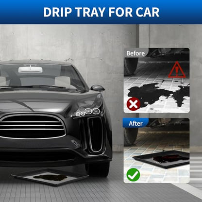 2Pcs Large Oil Drip Pan for Under Car, 22.8" x 21.6" x 1.6", Black | Heavy Duty Plastic Oil Catch Pan, Waterproof Leak-Proof Reusable,Oil Catch Pan Replacement Tray for Keep Garage Floor Clean