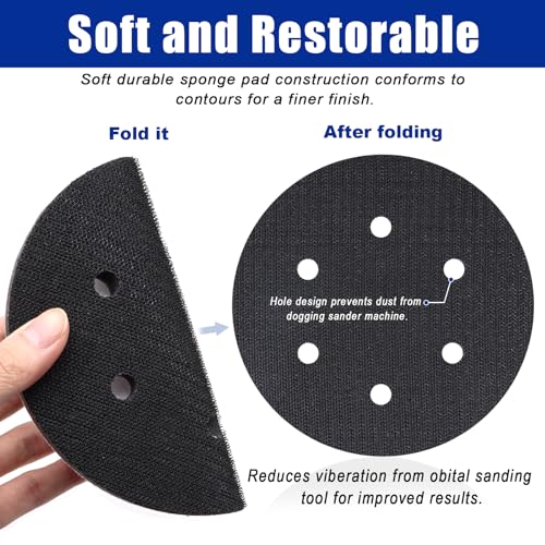 5 Pack Interface Pads, 6 Inch 6 Holes Hook and Loop Soft Density Sponge Cushion Buffer Backing Pad, Foam Sanding Interface Pads for Orbital Sander Automotive Woodworking Polishing - size: 6 inch 6 Hole - 5 Pack