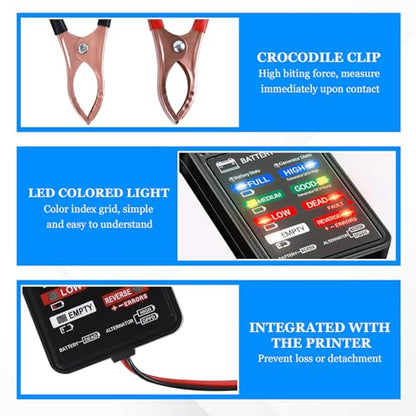 Wuyaoyao 12V Car Battery Tester with LCD Display & LED Indication, Automotive Battery and Alternator Tester Tool, Batteries Voltmeter and Alternator Charging System Analyzer, Car Accessories