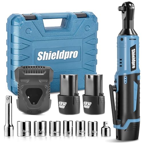 Cordless Electric Ratchet Wrench Kit,40Ft-lb 3/8" Power Ratchet Wrench 1-Hour Fast Charge,2 Packs 2000MA Lithium-Lon Battery,1/4 Adaptor,Extension Bar