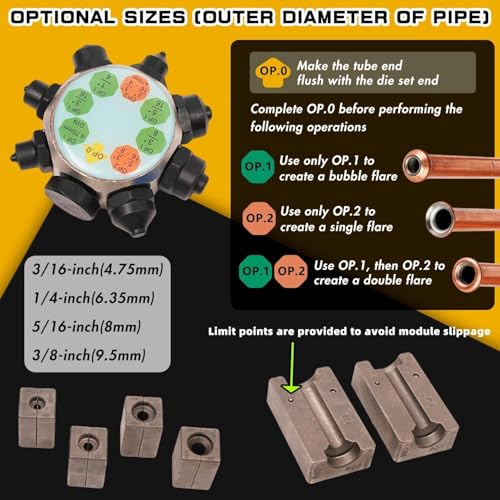 Professional Brake Line Flaring Tool Kit - 45 Degree Single, Double and Bubble Flares Pipe Flare Tool for 3/16", 1/4", 5/16", 3/8" Brake Repair Brake Flaring Tools Brake Line and Tubing Flaring Tool - size: 45 Degree Brake Line Flaring Tool Kit