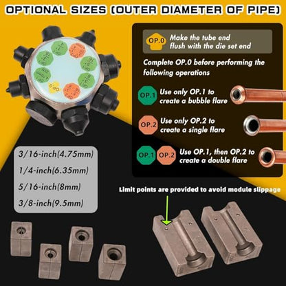 Professional Brake Line Flaring Tool Kit - 45 Degree Single, Double and Bubble Flares Pipe Flare Tool for 3/16", 1/4", 5/16", 3/8" Brake Repair Brake Flaring Tools Brake Line and Tubing Flaring Tool - size: 45 Degree Brake Line Flaring Tool Kit