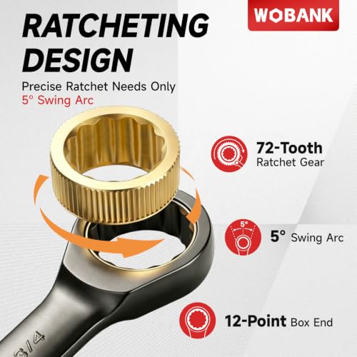 22-Piece Ratcheting Wrench Set, Ratchet Combination Wrenches Set with Organizer Box, Metric 8-19mm and SAE 1/4" to 3/4" Size, 12 Points 72-Teeth, Nickel Plating - size: Regular