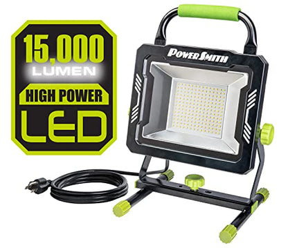 POWERSMITH PWLS150H 15000 Portable LED Work Light with Two Brightness Modes, Metal Housing and Stand, 10 ft. Power Cord, Impact Resistant Lens, and 5 Year Warranty - size: 15,000 Lumen