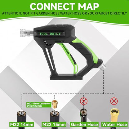 Tool Daily Short Pressure Washer Gun with Mini Foam Cannon Dual Connector | 5 Power Washer Nozzle Tips for Car Wash, 1/4 Inch Quick Connect, 3600 PSI - size: 100 ml