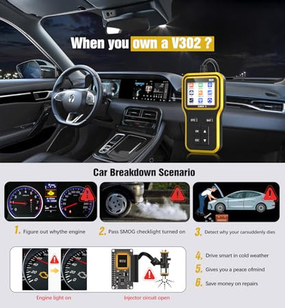 OBD2 Scanner & Battery Tester, Car Diagnostic Tool for Check Engine Light | Read and Clear Error Codes, Check Emission Readiness and Test Battery Status on OBD2 Vehicles Manufactured Since 1996（yellow） - color: yellow