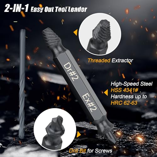 Topec 16PCS Damaged Screw Extractor Set and Left Hand Drill Bit Set, Easy Out Screw Extractor Set with Storage Case, Suitable for Remove Broken, Rusty, Stripped Screw - size: 16 Pieces