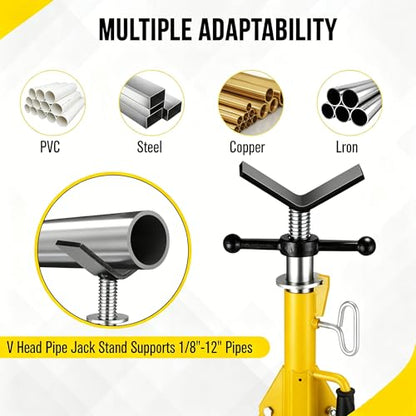 Garvee V Head Tripod Pipe Jack Stand, 1/8"-12" Pipe Support Rest, 2500 LB Heavy Duty Carbon Steel Adjustable 28"-52" Folding Portable Pipe Stand for Welding Pipe | Heavy Duty Carbon Steel Adjustable 28"-52" Folding Portable Pipe Stand for Welding Pipe - c