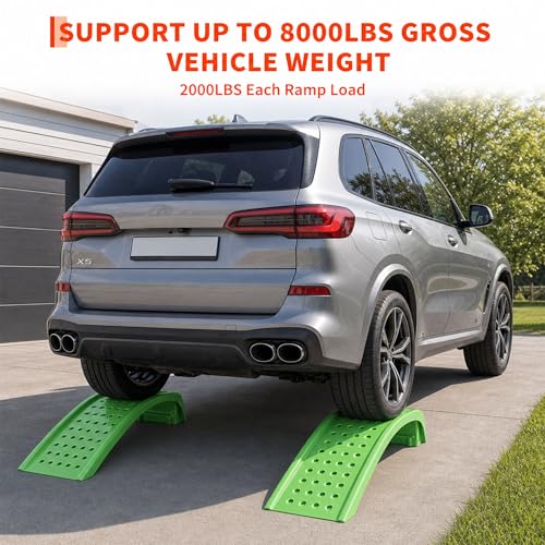 Heavy Duty Car Ramps Set of 2, Steel Auto Ramps 8000 LBS Capacity, Low Profile Car Ramps for Oil Change, Vehicle Service Ramp for Cars SUV & Light Trucks, 9" Lift Height (Green) - color: Green