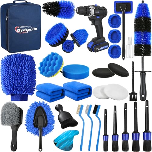 Qydipclin 34Pcs Car Detailing Kit, Car Detailing Brush Set, Car Wash Cleaning Kit, Car Detailing Brushes, Professional Car Care Kit for Interior Exterior Wheels, Blue - size: 34pcs