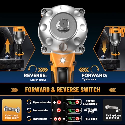 Takuoo Cordless Impact Wrench 1/2 Inch, Brushless Impact Gun 1200N.m (900ft-lbs) High Torque, 3300RPM w/ 2x 4.0Ah Battery, 6 Sockets/8 Drills/6 Screwdrivers, Power Electric Impact Wrench for Home Car