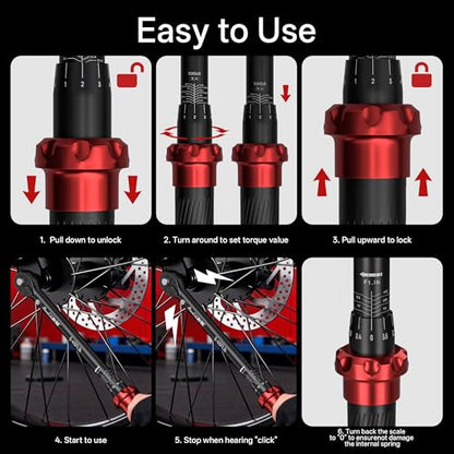 9pcs Click Torque Wrench Set, CNC Machining Handle, 1/4" 3/8" 1/2" Drive Dual-Direction Adjustable, 4-20Ft.lb / 5-45Ft.lb / 15-165Ft.lb, Dual-Scales ±3% Accuracy for Bicycle Motorcycle Car - size: 9pcs Torque wrench set