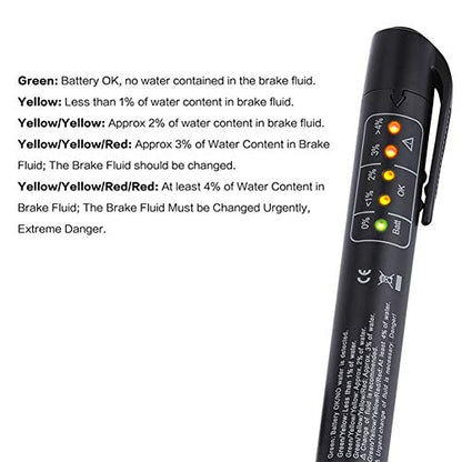 Brake Fluid Liquid Tester, Auto Diagnostic Testing Tool, Oil Moisture Analyzer with 5 LED Indicators, Auto Diagnostic Checker Tool for DOT3 DOT4 Brake Fluid，Father'Day Gift