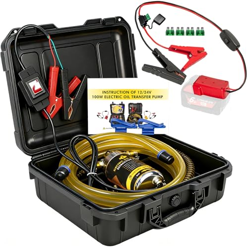 12V/24V 100W Oil Change Pump Set, Fast 1-4L/min Flow Oil Transfer Pump with Red Battery Adapter Compatible with Milwaukee M18 18V Battery, Fluid Transfer for Trucks, Boats, Lawnmowers - color: SET 02+Red battery adapter