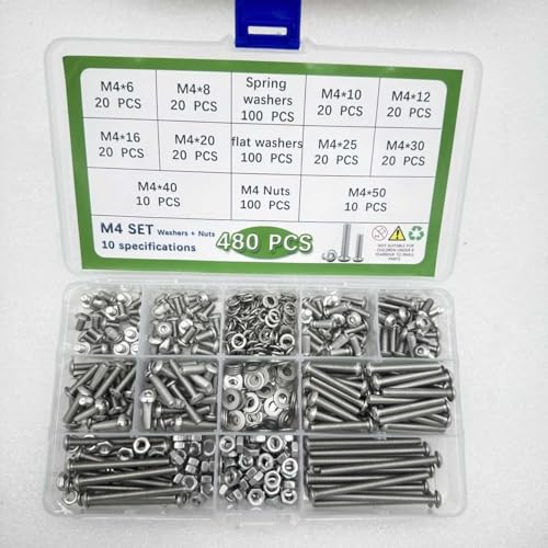 Button Head/Hex Socket/Phillips Flat Head Screws Assortment - Furniture, Auto, Home Repair Fastener Kit (480 PCS M4 Semi-Circular Hexagon Screws Set) - color: 480 PCS M4 Semi-Circular Hexagon Screws Set