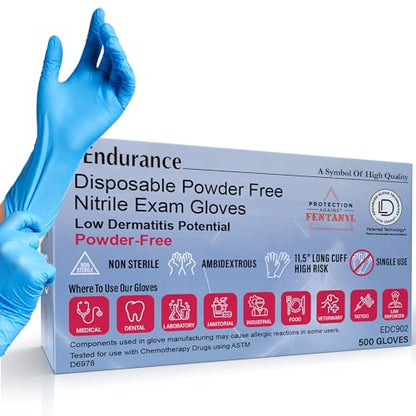 Ensure Blue Nitrile Gloves Medical Powder & Latex Free Chemical Resistant | 11.5 Inch Disposable Medical Exam Nitrile Gloves, Powder & Latex Free, Non Sterile, Chemo-Rated, High Risk, Single Use, 8 Mil - size: 2X-Large (Pack of 500)
