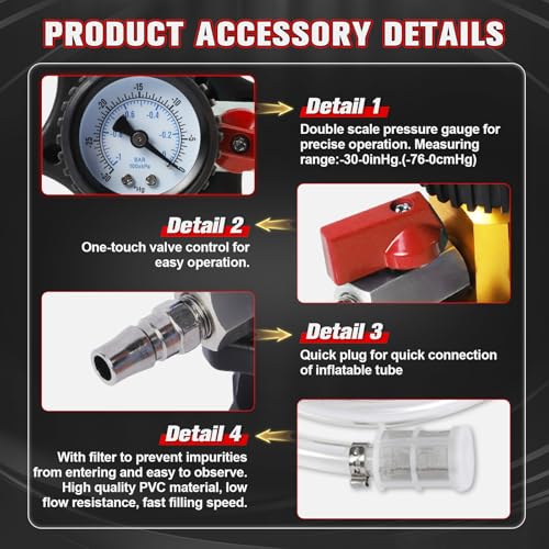 PLAYOCCAR Coolant Vacuum Refill Kit Universal with Pressure Gauge & 7 Adapters | For Automotive Cooling System, Includes Hoses, Radiator Pressure Tester, Works on All Vehicles