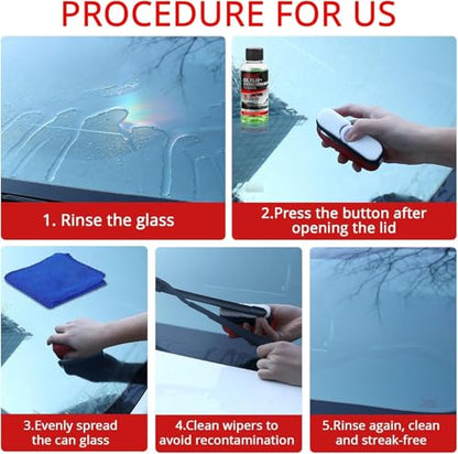 Automotive Oil Film Cleaning Brush for Car Windshield, Clear Vision Car Glass Cleaner with Towels, Press-and-Wipe Cleaner Removes Oil Film, Road Grime & Water Spots for Night & Rain, 2 Pack