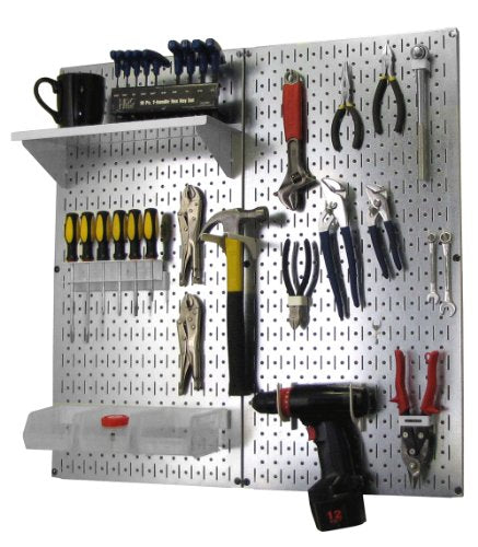Wall Control Metal Pegboard Organizer Utility Tool Storage and Garage Pegboard Organizer Kit with Metallic Tool Board and White Accessories - color: Metallic Pegboard White Accessories
