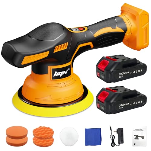 Cordless Car Buffer Polisher kit - 2Pcs 2000mAh 21V Battery, 6 Inch Portable Orbital Buffer Polisher Kit, 8 Variable Speed Car Polisher for Car Detailing/Polishing/Waxing