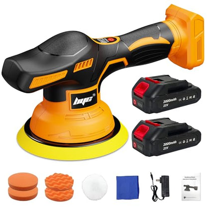 Cordless Car Buffer Polisher kit - 2Pcs 2000mAh 21V Battery, 6 Inch Portable Orbital Buffer Polisher Kit, 8 Variable Speed Car Polisher for Car Detailing/Polishing/Waxing