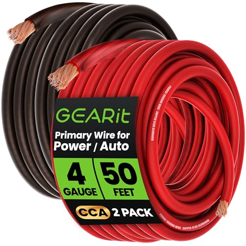 GEARit 4 Gauge Wire 50 ft Each Black/Red Set, 4 AWG Battery Cable CCA, 4 Gauge Power Ground Wire for Car Audio Amp, Automotive, RV, Trailer - color: 4 Gauge Wire, size: Black/Red - 50ft Each